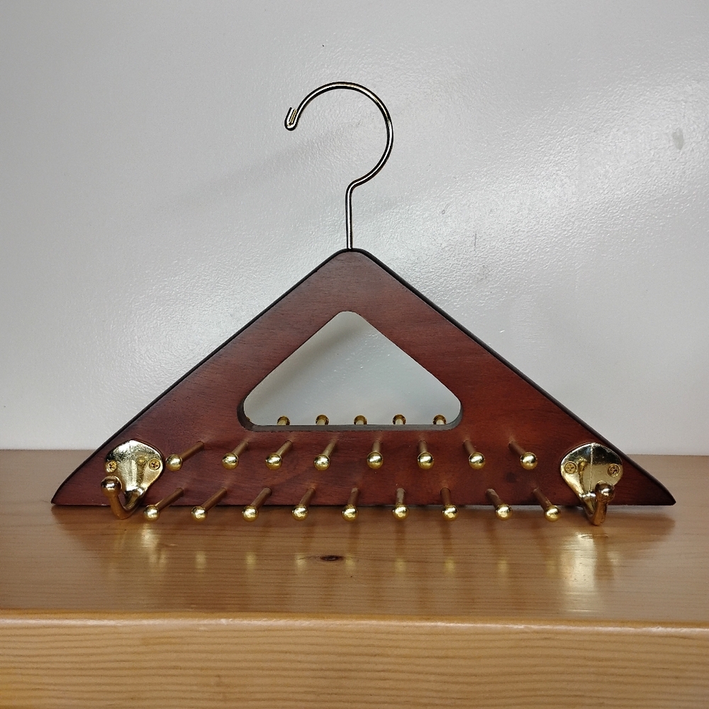 Wood - Mahogany Tie & Belt‎ Rack Holder Organizer - 34 Pegs 4 Hooks